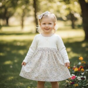 Ekru Çiçekli Elbise