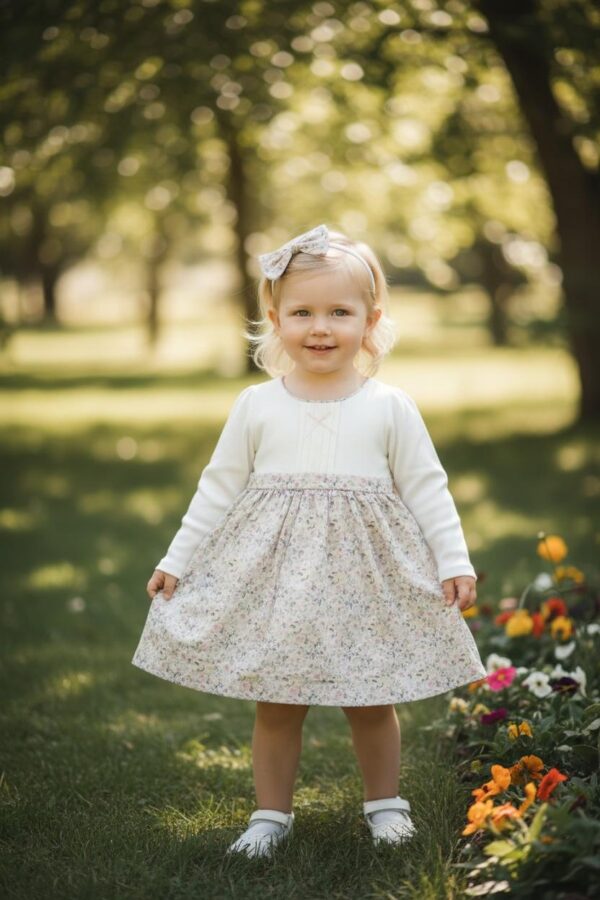 Ekru Çiçekli Elbise