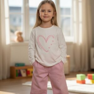 Kalp Detaylı Pudra Denim Takım