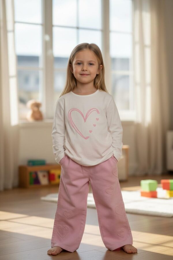 Kalp Detaylı Pudra Denim Takım