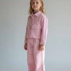 Pembe Fiyonk Detaylı Denim Takım