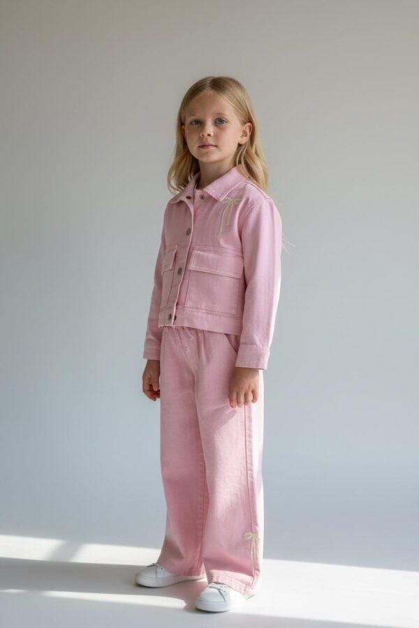 Pembe Fiyonk Detaylı Denim Takım