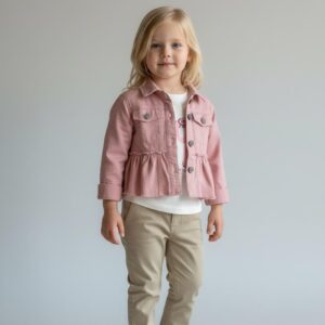 Pudra Pembe 3'lü Denim Takım