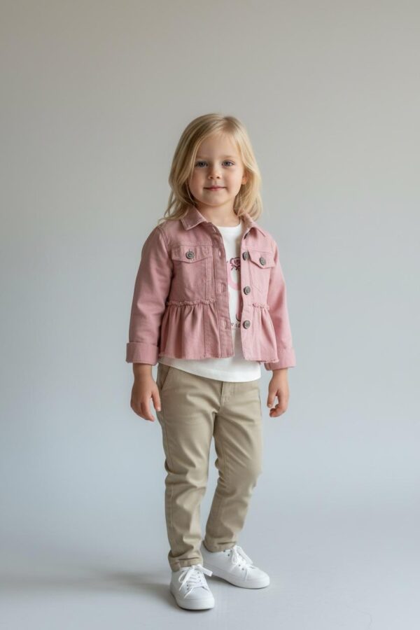 Pudra Pembe 3'lü Denim Takım